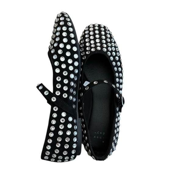 Target Issa Rhinestone Mary Jane Ballet Flats A New Day Black Silver Size 7.5 - Picture 5 of 10
